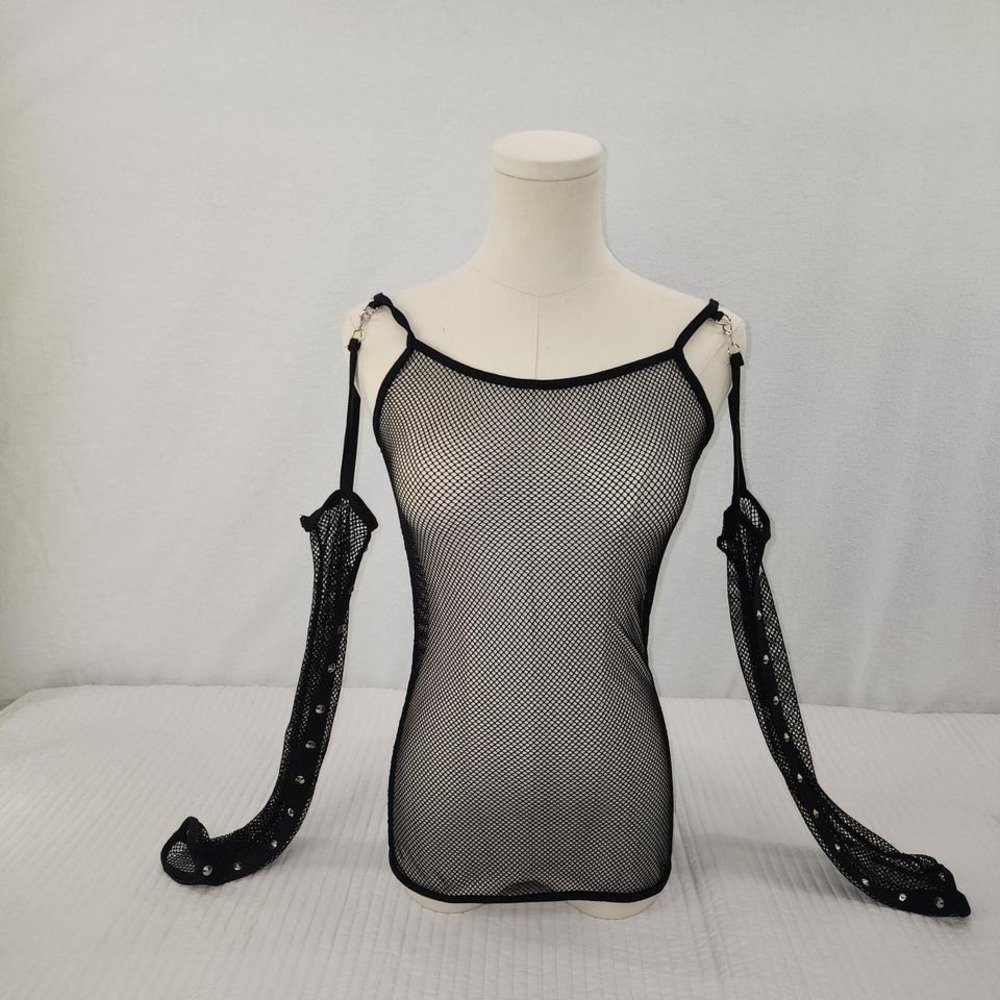 Lip Service Black fishnet transformer top vintage sz large